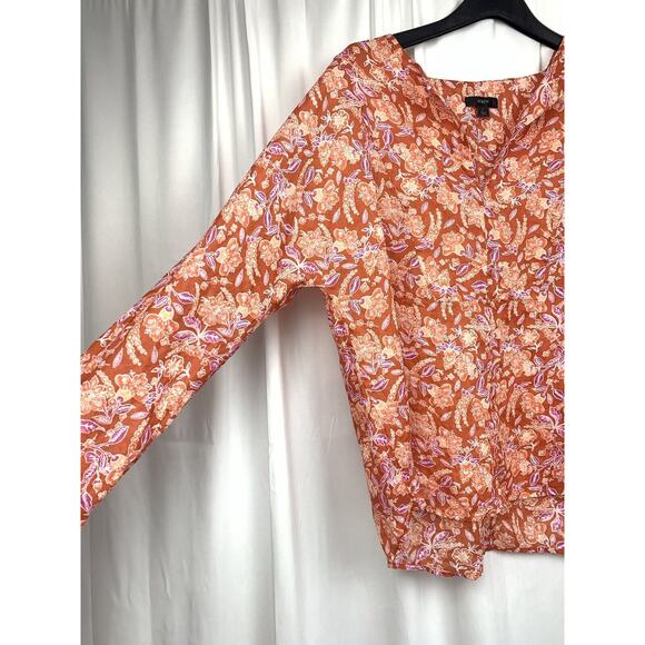 J.CREW Women’s Orange Floral Long Sleeve Ramie Tunic Top in Painted Block Size L - Picture 6 of 11